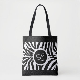 Tela Bolso tote con patrón de cebra monograma y recorte