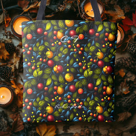 Tela Bolso tote con patrón floral y de frutas Lush Khok