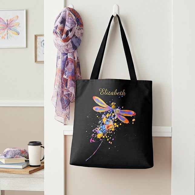 Tela Bolso tote con salpicaduras de libélula personaliz (Subido por el creador)