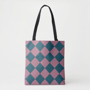Tela Bolso tote de argyle océano azul rosa
