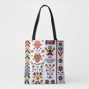 Tela Bolso Tote de Arte Popular Floral Rústico