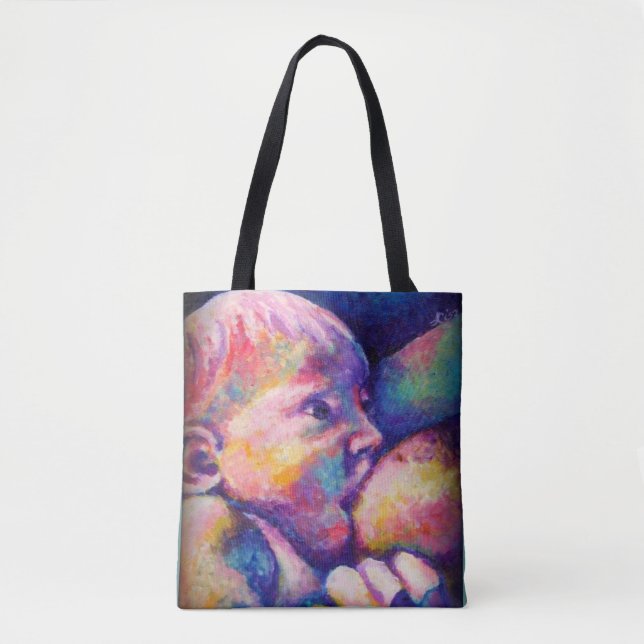Tela Bolso Tote de Bebé Amamantando (Anverso)