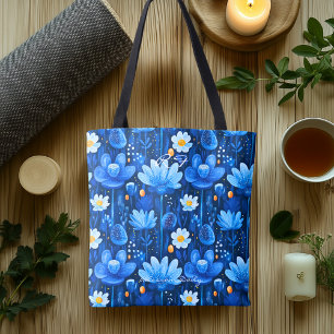 Tela Bolso Tote de Bienestar Flor de Azul Suave