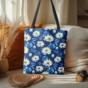 Tela Bolso Tote de Bienestar Floral Loto Azul Sereno