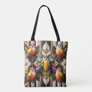 Tela Bolso tote de búhos arcoíris Art Deco