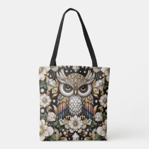 Tela Bolso tote de búhos arcoíris Art Deco