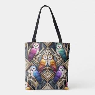 Tela Bolso tote de búhos arcoíris Art Deco