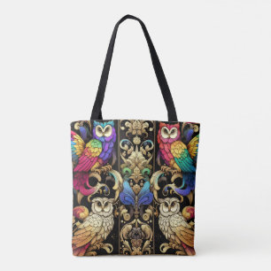 Tela Bolso tote de búhos arcoíris Art Deco