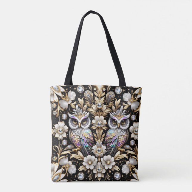 Tela Bolso tote de búhos arcoíris Art Deco (Reverso)
