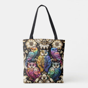 Tela Bolso tote de búhos arcoíris Art Deco