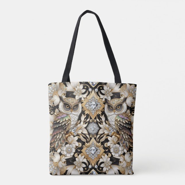 Tela Bolso tote de búhos arcoíris Art Deco (Reverso)