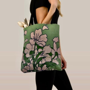 Tela Bolso tote de cascada de flores rosadas