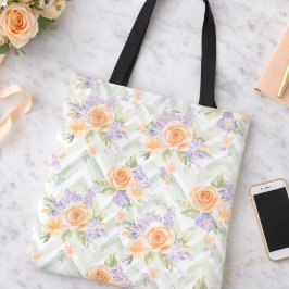 Tela Bolso tote de chevron de floral de lavanda de melo