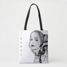 Bolso tote de chica punk moderna y rebelde cuervo