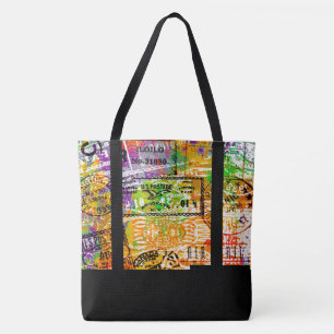 Tela Bolso tote de collage con matasellos personalizado