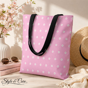 Tela Bolso Tote de Color Rosa Suave con Patrón de Flor