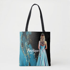 Tela Bolso Tote de Concurso Azul y Dorado Brillo Concur