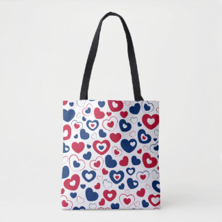 Tela Bolso tote de corazones rojos y azules