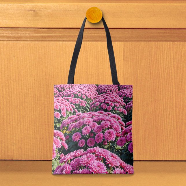 Tela Bolso Tote de Crisantemos Rosas (Tote bag with pink chrysanthemums)