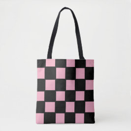 Tela Bolso tote de cuadros rosa y negro