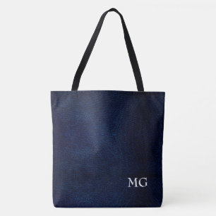 Tela Bolso Toté de Cuero Falso Azul Marino con Monogram