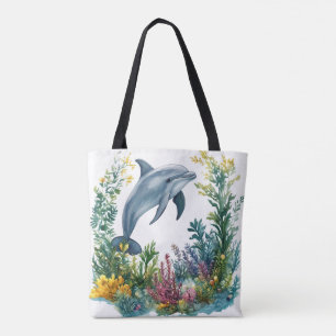 Tela Bolso tote de delfín en acuarela hermosa