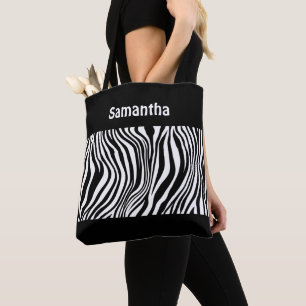 Tela Bolso tote de estampado de cebra negro y blanco co
