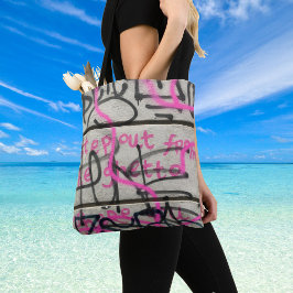 Tela Bolso tote de estilo graffiti urbano rosa y gris