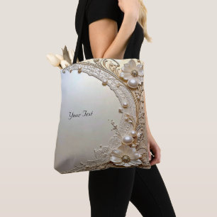 Tela Bolso tote de flores blancas modernas perlas