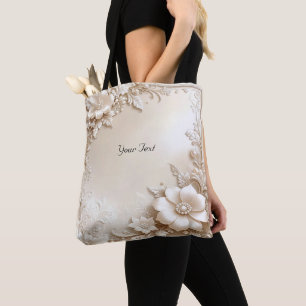 Tela Bolso tote de flores de marfil