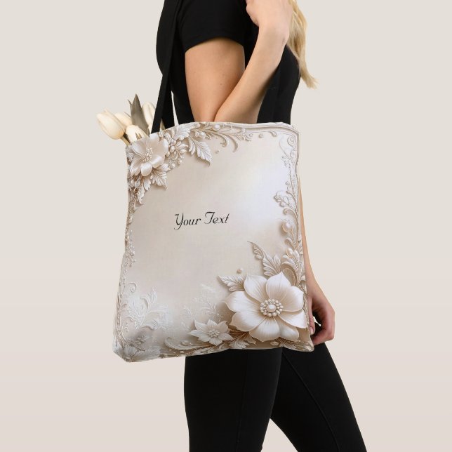 Tela Bolso tote de flores de marfil (Detalle)