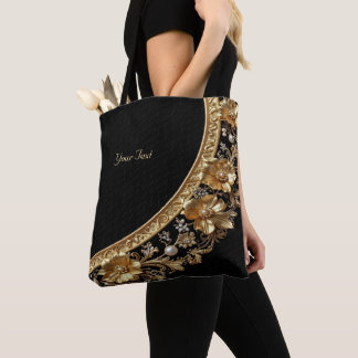 Tela Bolso tote de flores ornamentadas doradas