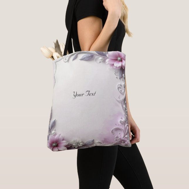 Tela Bolso tote de flores rosadas con marco (Detalle)