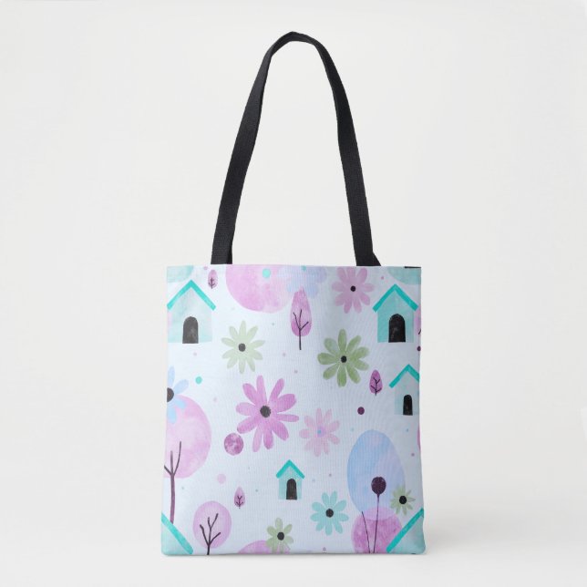 Tela Bolso tote de flores suaves pastel (Anverso)