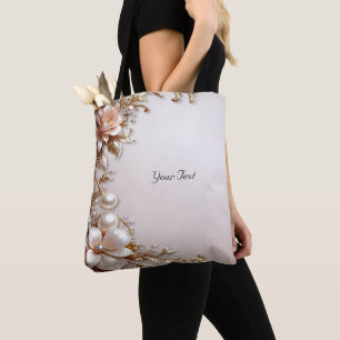 Tela Bolso tote de flores suaves rosadas y blancas