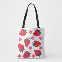 Tela Bolso tote de fresas simples rojo verde rosa
