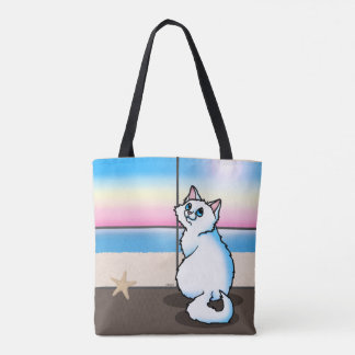 Tela Bolso Tote de Gato Blanco en Ventana