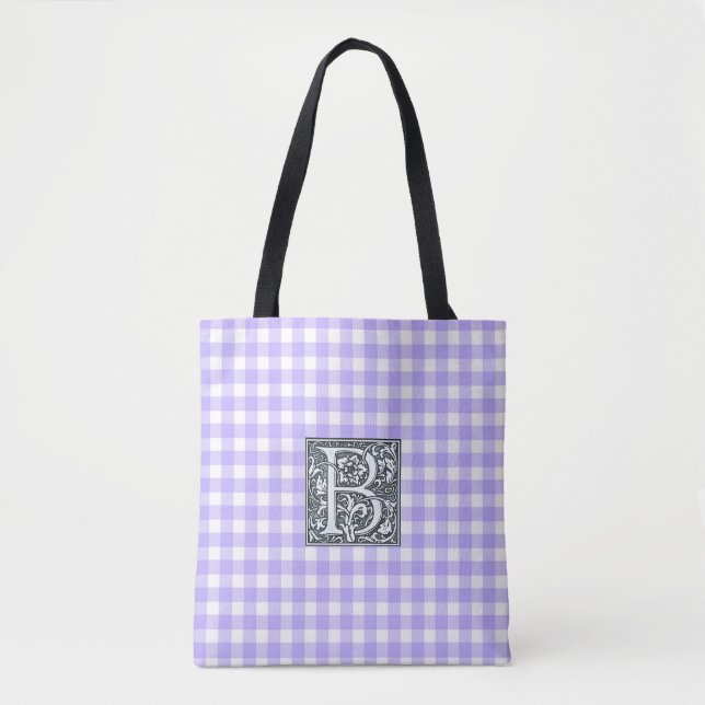 Tela bolso tote de gingham morado (Anverso)