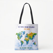 Bolso tote de hombro con mapa del mundo de acuarel