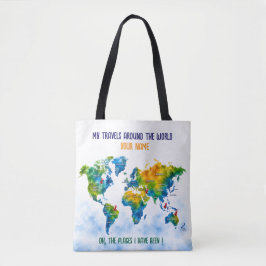 Tela Bolso tote de hombro con mapa del mundo de acuarel