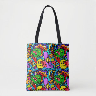 Tela Bolso tote de impresión total de colores locos