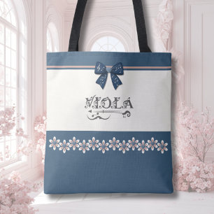 Tela Bolso Tote de la Orquesta Viola Floral Índigo Prep