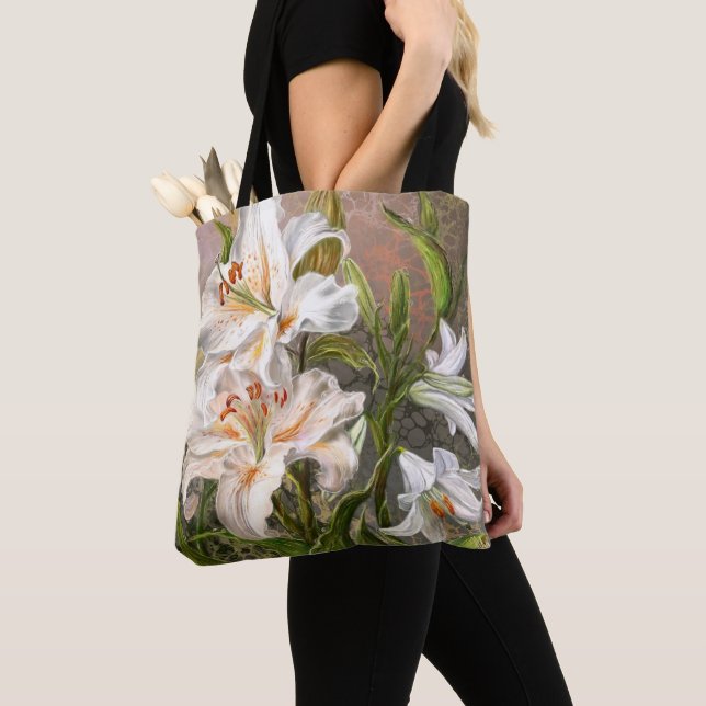 Tela Bolso tote de lirios blancos (Detalle)