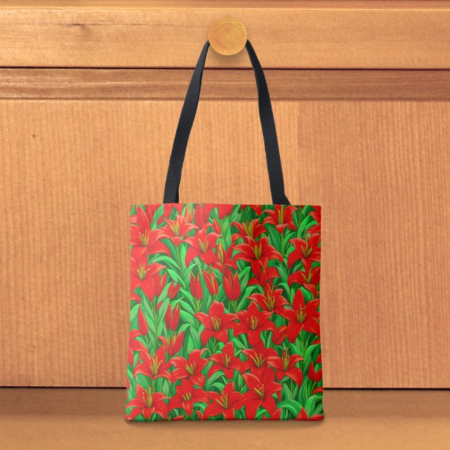 Tela Bolso tote de lirios rojos (Tote bag with red lilies)