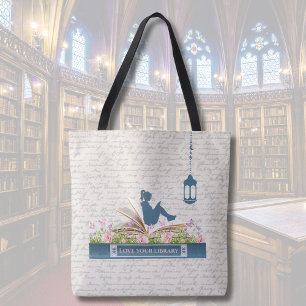 Tela Bolso Tote de los Amantes del Libro Azul Verde Cia