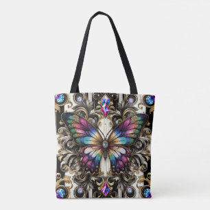Tela Bolso tote de lujo con mariposas arcoíris y diaman