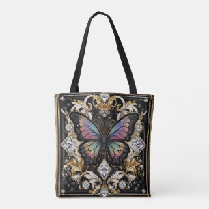 Tela Bolso tote de lujo con mariposas arcoíris y diaman