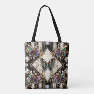Tela Bolso tote de lujo con mariposas arcoíris y diaman