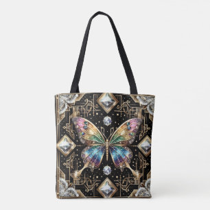 Tela Bolso tote de lujo con mariposas arcoíris y diaman