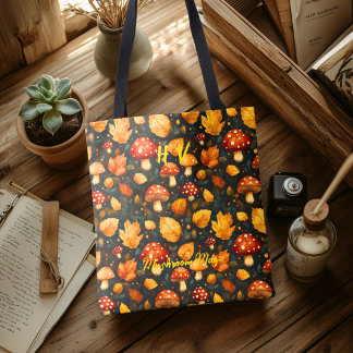 Tela Bolso Tote de Magia de Hongos con Diseño de Bosque